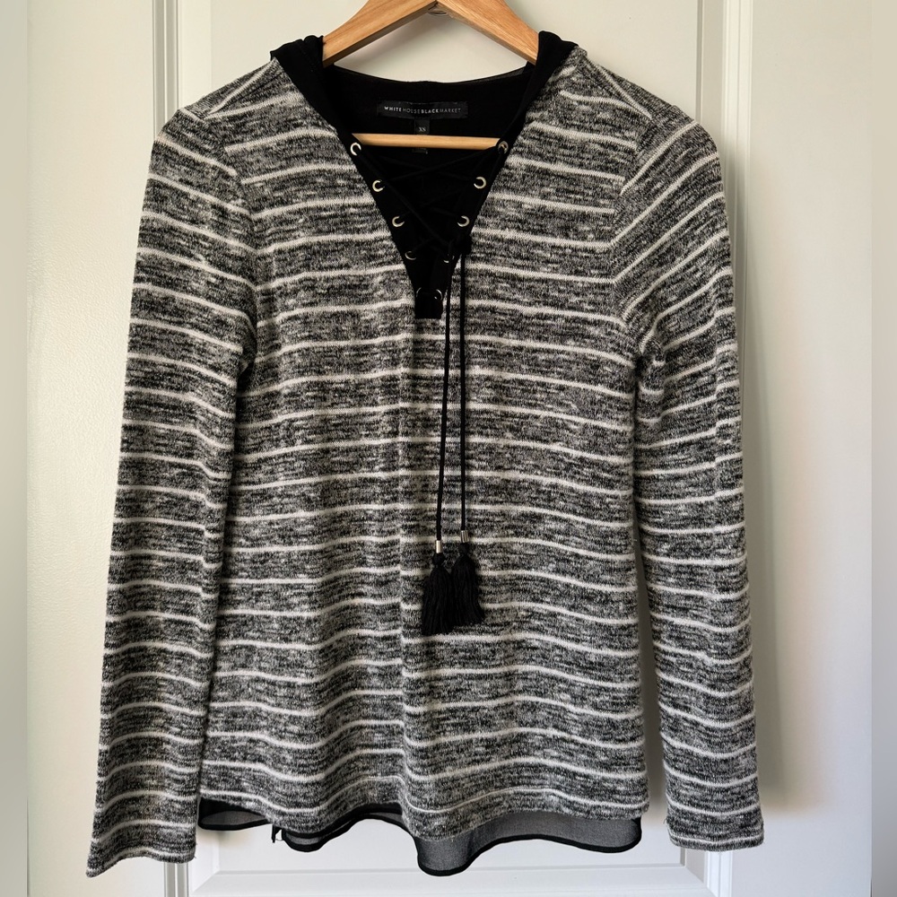 WHBM Lightweight lined hooded sweater with lacing at neck. Size XS